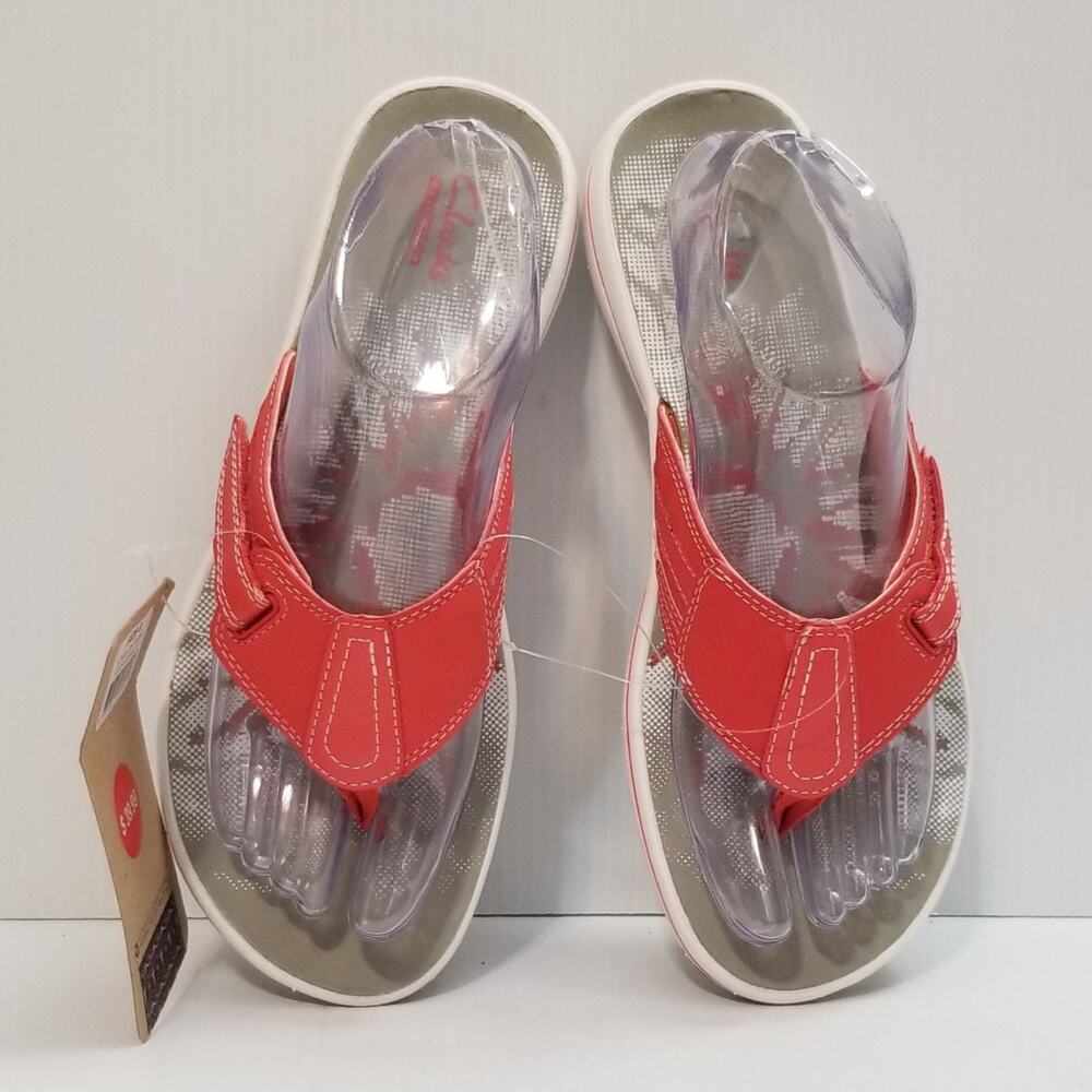 NWT Clarks Women Brinkley Jojo Thongs Sandals Flip Flop Shoes Red Size 8